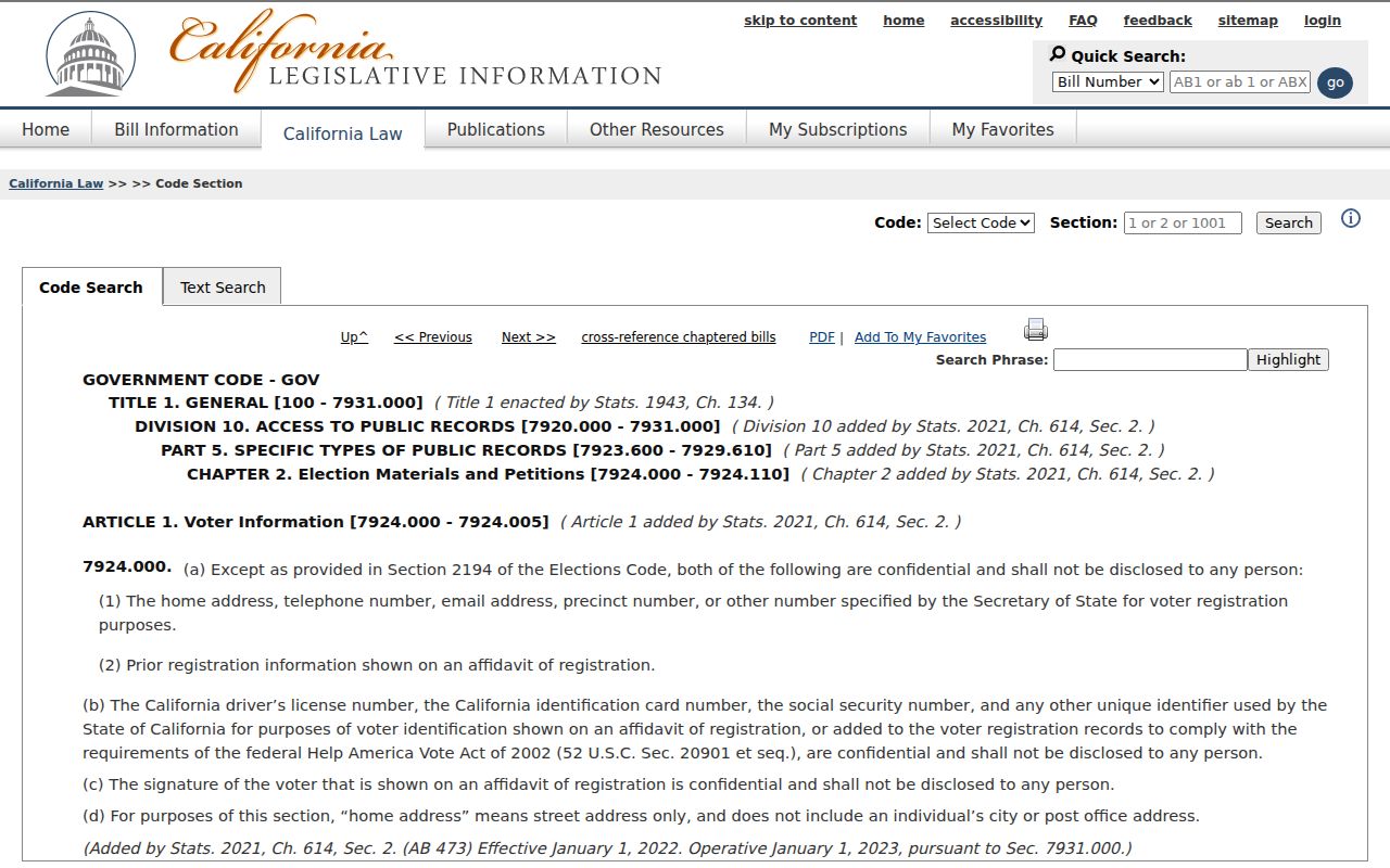 Colton neighbors California voter confidentiality statute