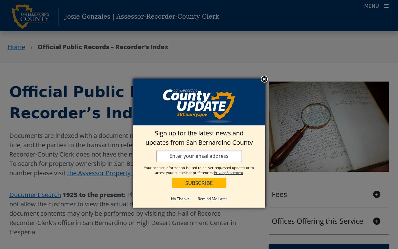 Colton street directory official recorded documents information