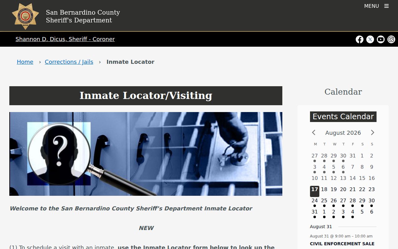 Colton ZIP code directory San Bernardino County inmate locator